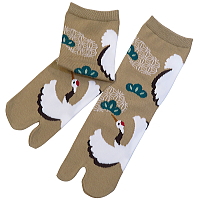 お祭り！和柄足袋ソックス！鶴（ベージュ）